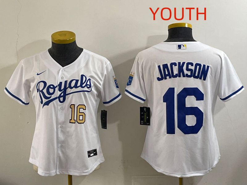 Youth Kansas City Royals #16 Jackson White Game Nike MLB Jersey style 003